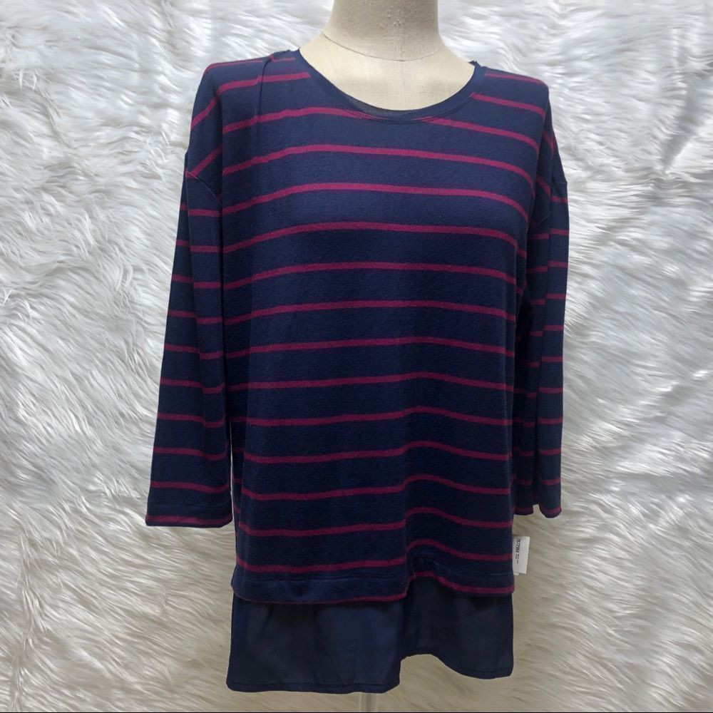 NWT Maison Jules Navy & Purple Striped Long Sleeve Pullover Top Shirt Size XL